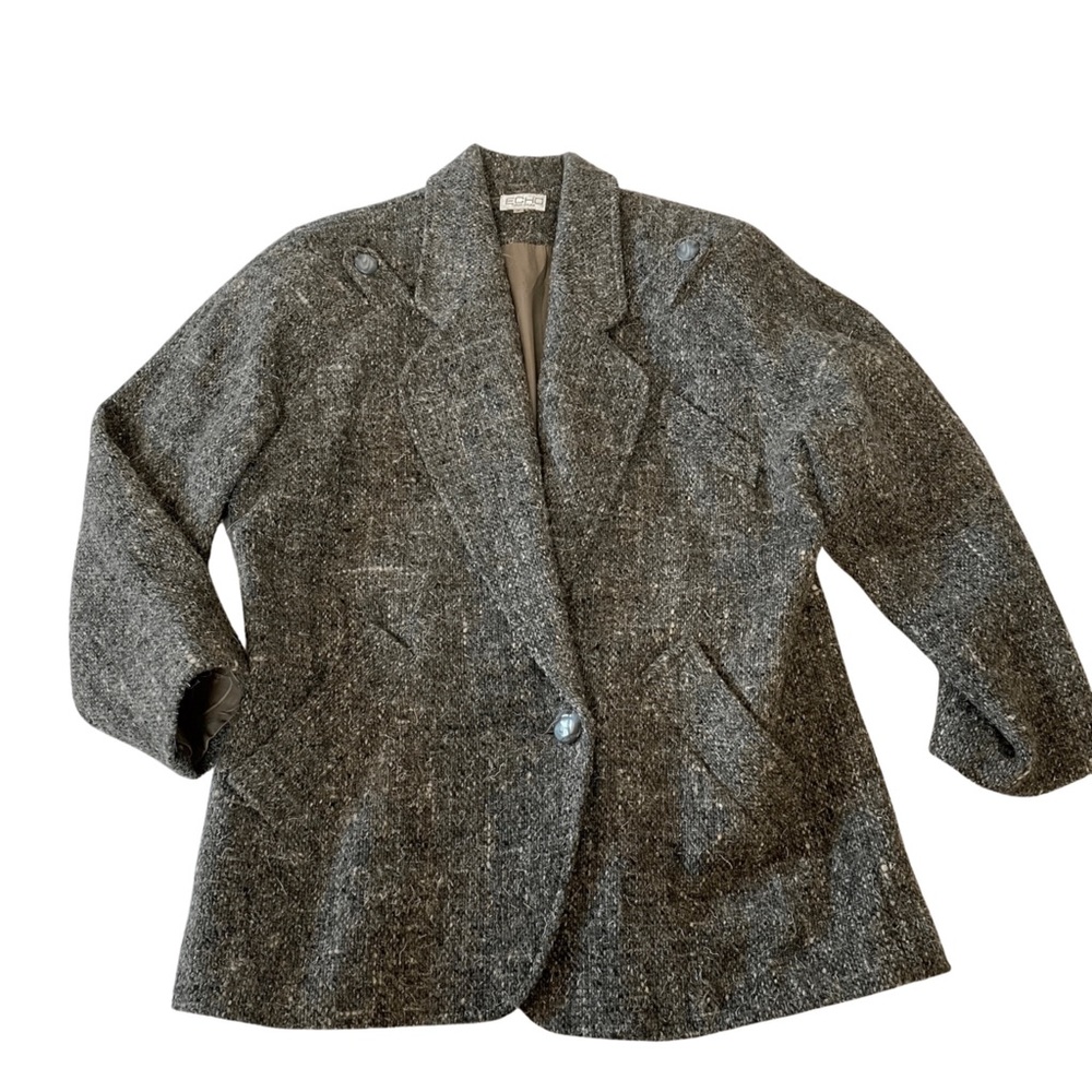 Vintage tweed 1980s oversized vibe jacket from Japan grey knit colour